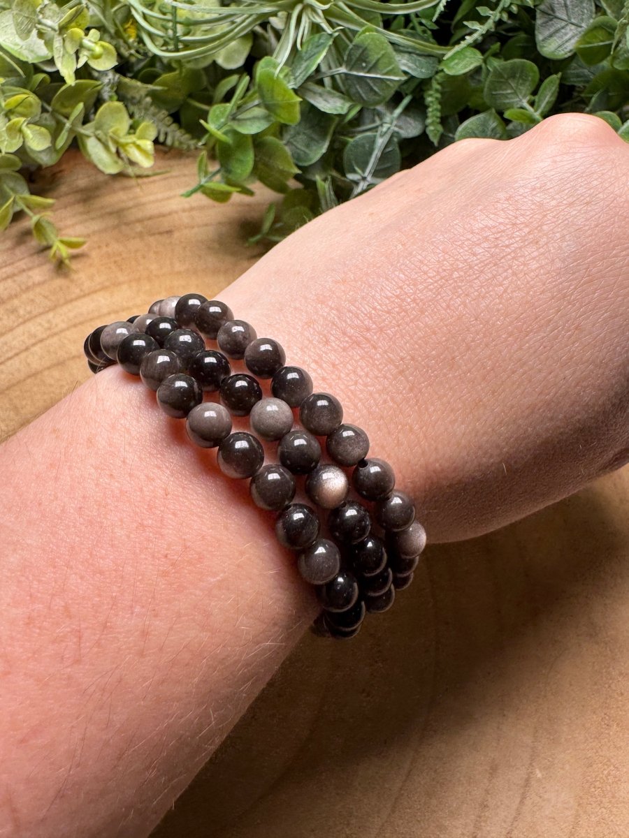 Silver Sheen Obsidian Beaded Bracelet with 6mm Beads