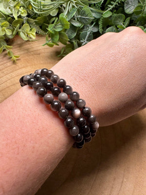 Silver Sheen Obsidian Beaded Bracelet with 6mm Beads