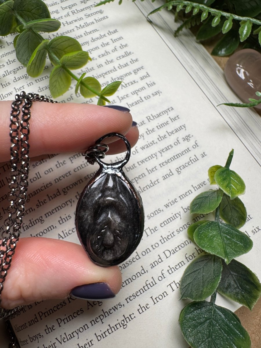 Silver Sheen Obsidian Yoni Necklace