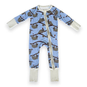 Additional view of Sloth bamboo baby zip pajamas with hand drawn animal print