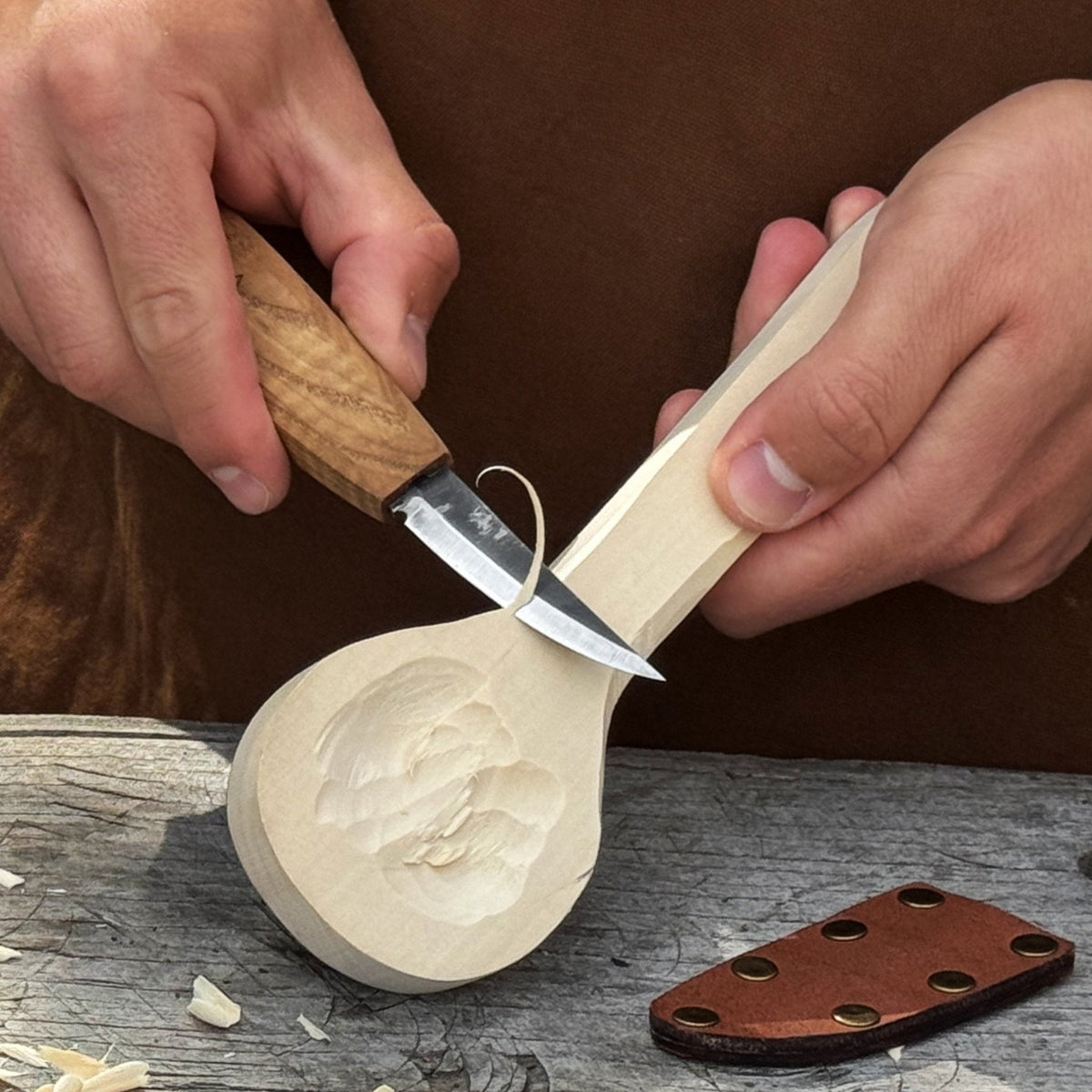 Sloyd Carving Knife with Leather Sheath by Sharky Forged Steel Tools — view 5