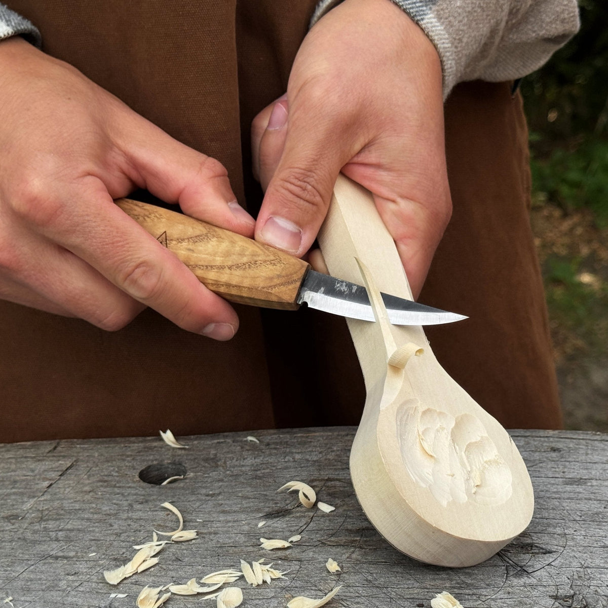 Sloyd Carving Knife with Leather Sheath by Sharky Forged Steel Tools — view 4
