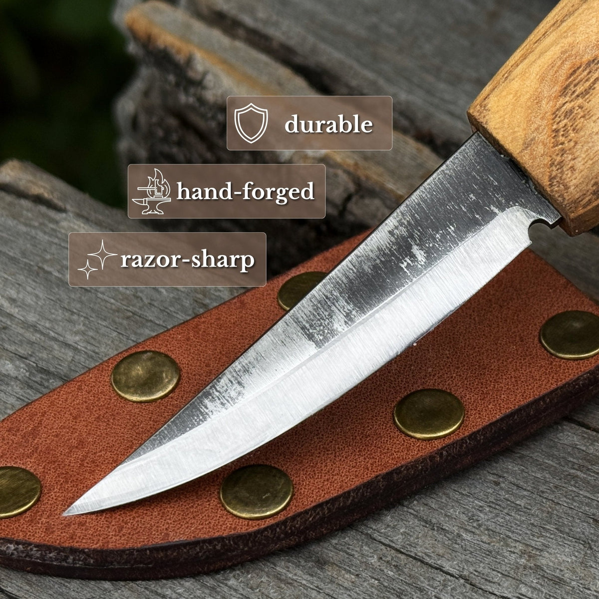 Sloyd Carving Knife with Leather Sheath by Sharky Forged Steel Tools — view 3