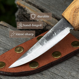 Sloyd Carving Knife with Leather Sheath by Sharky Forged Steel Tools — view 3