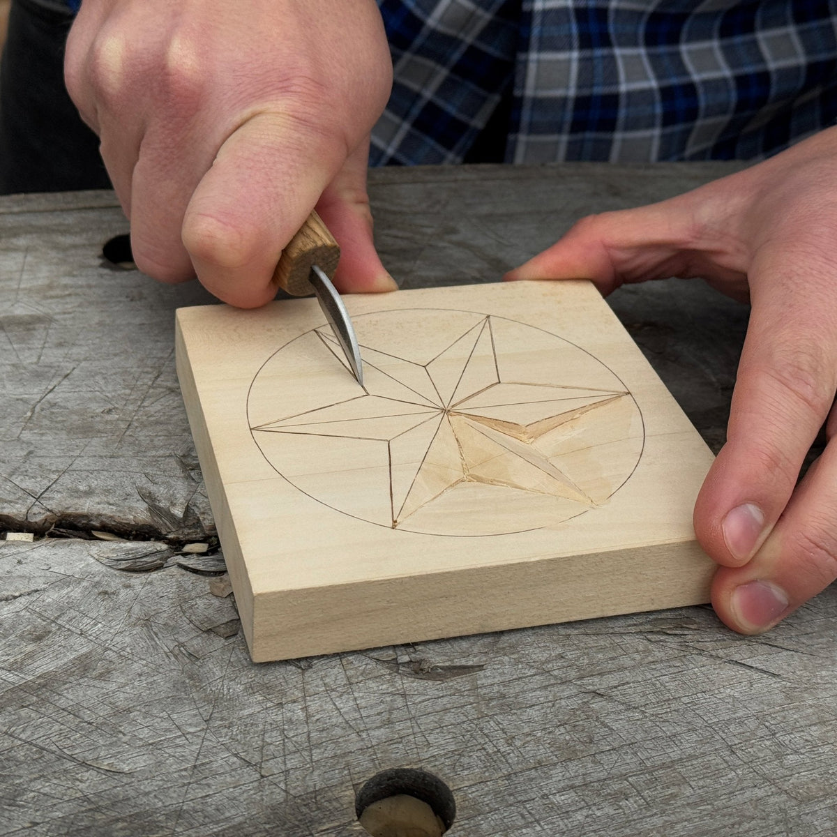 Small Linden Wood Carving Board with Pre-Drawn Pattern by Sharky Forged Steel Tools — view 2