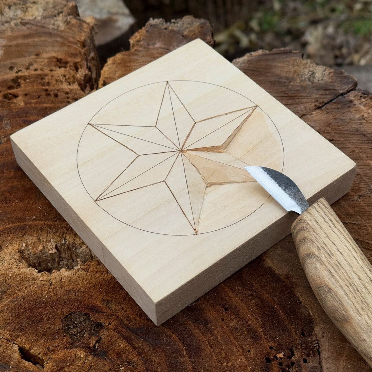 Small Linden Wood Carving Board with Pre-Drawn Pattern by Sharky Forged Steel Tools — view 4