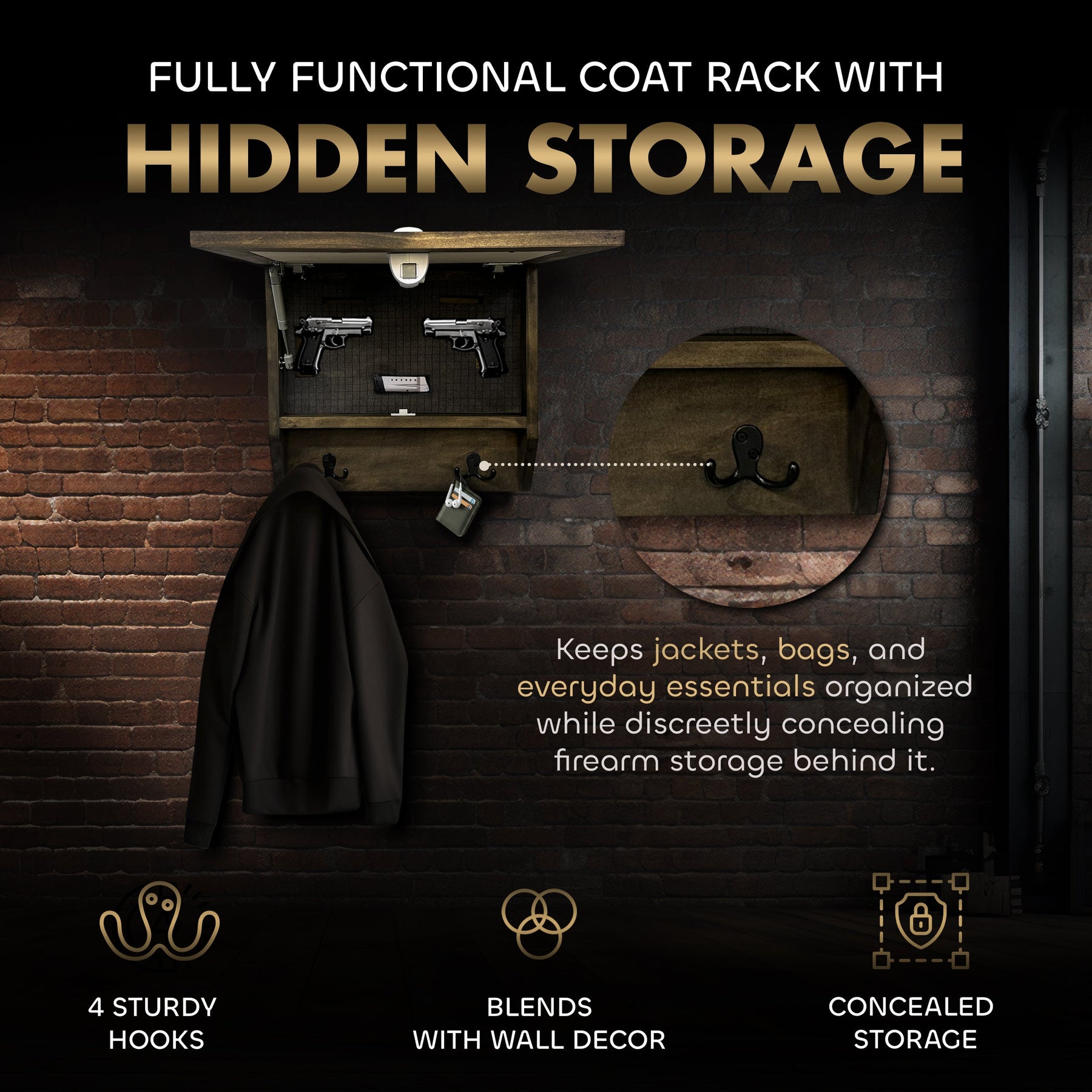 Deer Stream Buck Mountains Gun Concealment Furniture - Handcrafted Hidden Gun Storage Wall Decor - Hidden Safe Furniture with Magnetic Lock for Quick Access & Storage