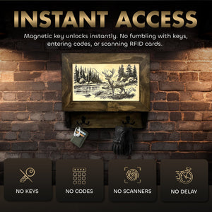 Deer Stream Buck Mountains Gun Concealment Furniture - Handcrafted Hidden Gun Storage Wall Decor - Hidden Safe Furniture with Magnetic Lock for Quick Access & Storage