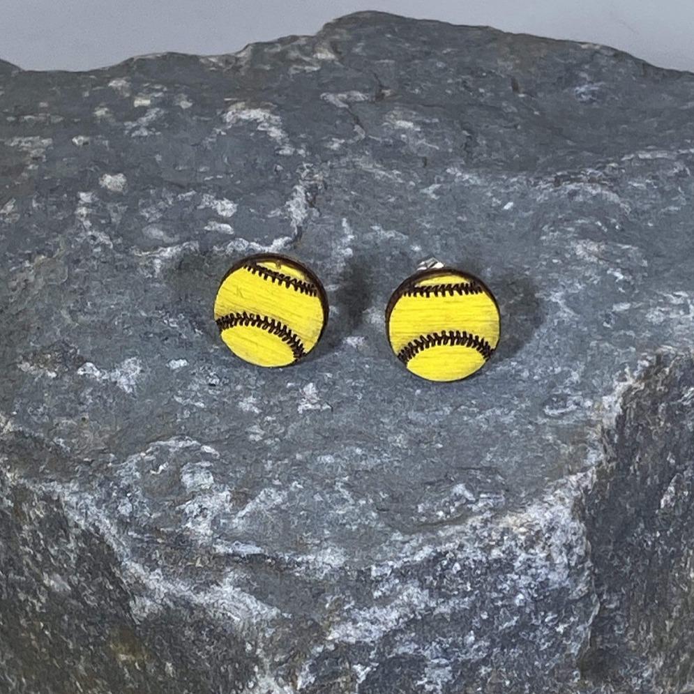 Softball Wooden Dangle Earrings | Sports Jewelry by Cate's Concepts, LLC, handmade jewelry detail photo 2