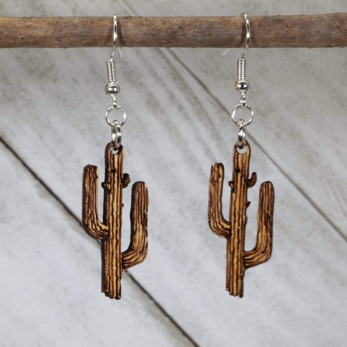 Saguaro Cactus Wooden Dangle Earrings | Southwestern Jewelry