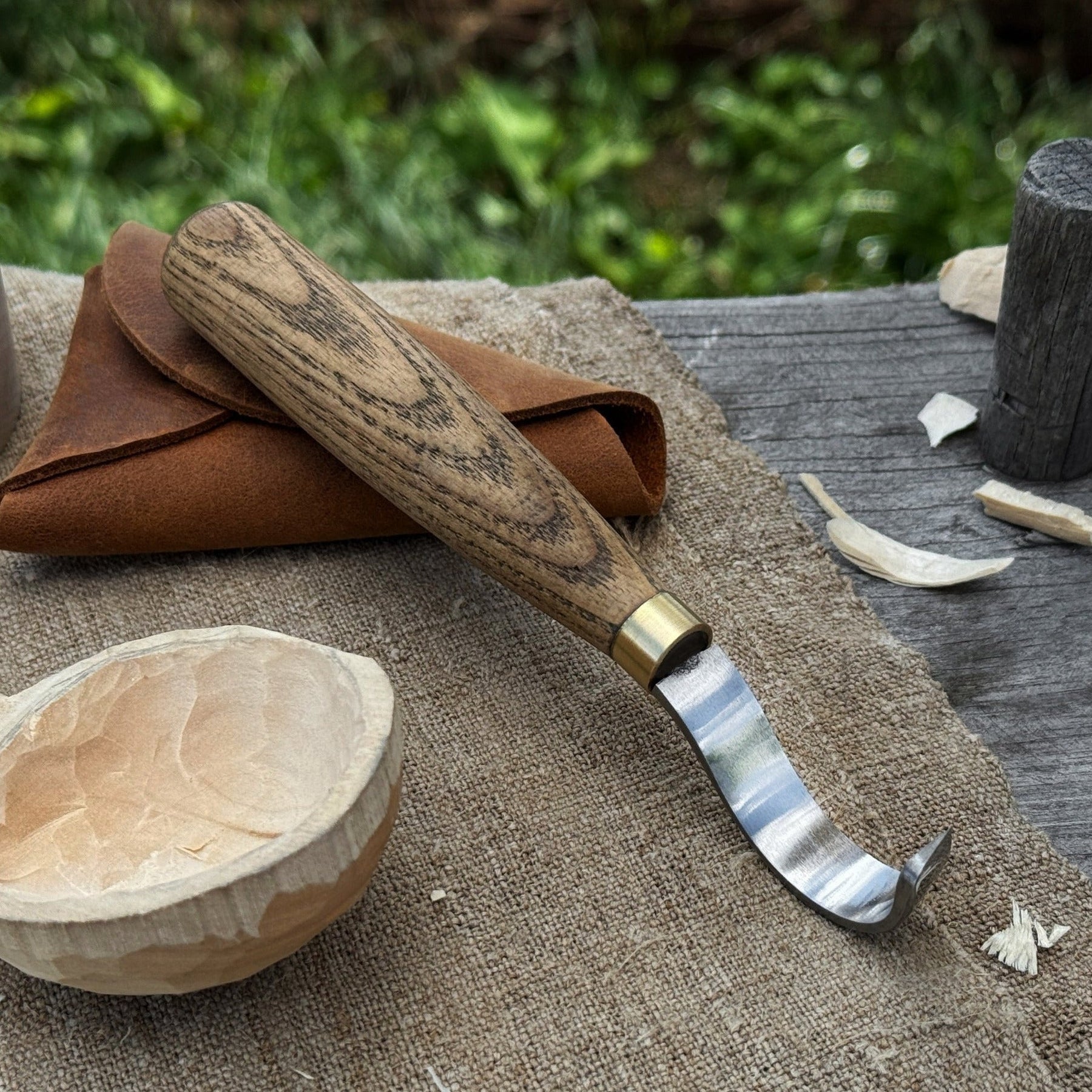 Spoon Carving Hook Knife with Leather Sheath, 3.5 cm (1.38 inches)