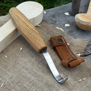 Spoon Carving Hook Knife with Octagonal Handle, 7.5 cm (3 inches), with Leather Sheath