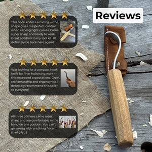Spoon Carving Hook Knife with Octagonal Handle, 7.5 cm (3 inches), with Leather Sheath