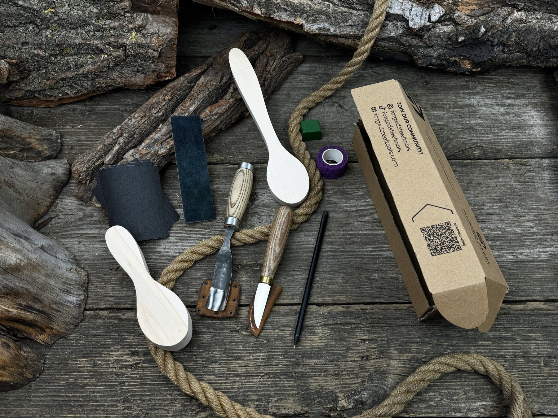 Spoon Carving Kit – Complete Starter Set with Wood, Tools & Accessories – Perfect Gift for Beginners & Hobbyists