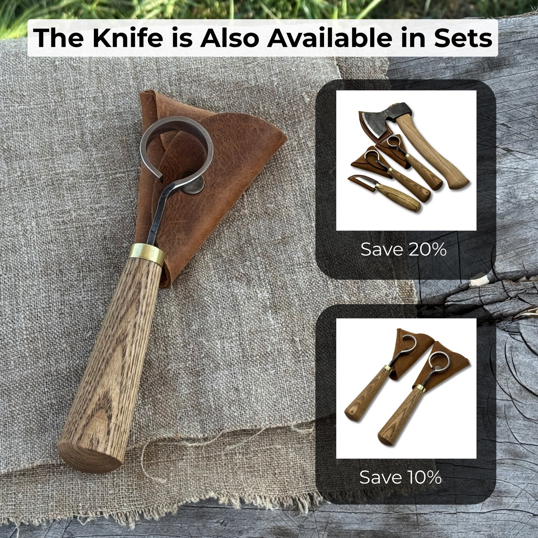 Spoon Carving Scorp (Round) Knife, ⌀3 cm (1.2 inches) with Leather Case