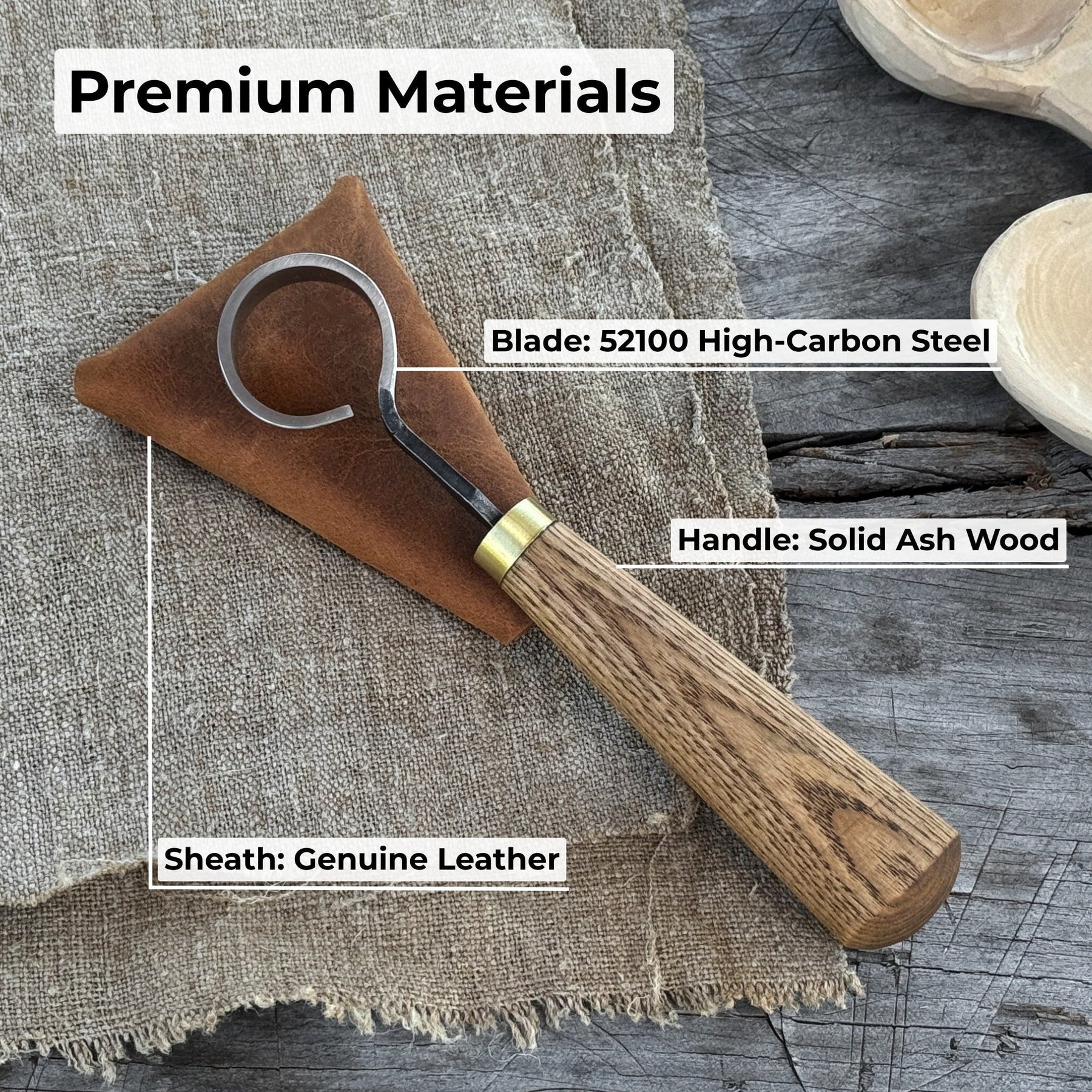 Spoon Carving Scorp (Round) Knife, ⌀3 cm (1.2 inches) with Leather Case