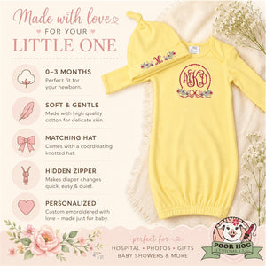 Personalized Floral Monogram Newborn Gown