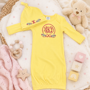 Personalized Floral Monogram Newborn Gown