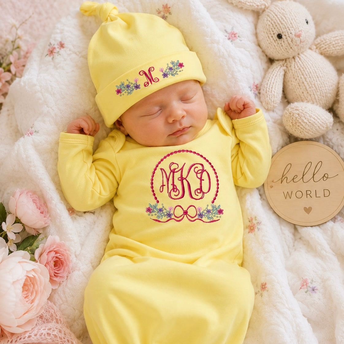 Personalized Floral Monogram Newborn Gown