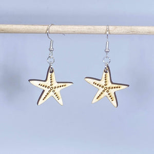 Starfish Wooden Dangle Earrings | Beach Ocean Jewelry