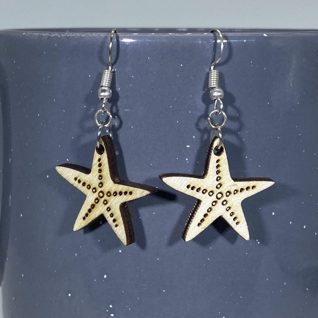 Starfish Wooden Dangle Earrings | Beach Ocean Jewelry by Cate's Concepts, LLC, handmade jewelry detail photo 2