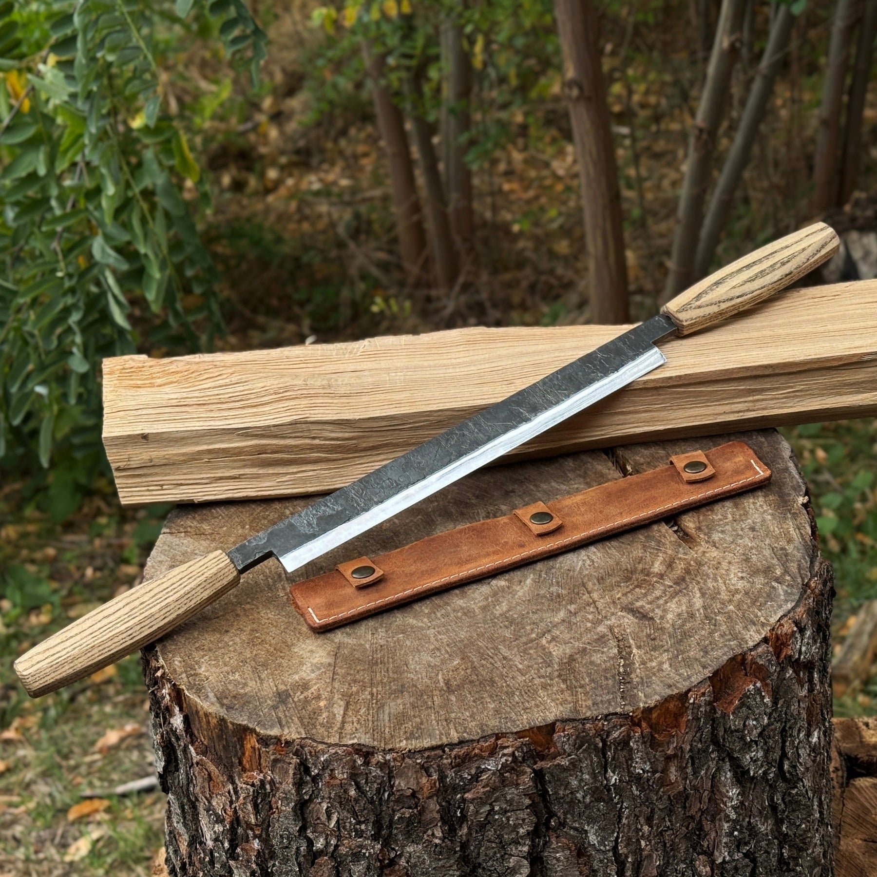 Straight Drawknife with Leather Sheath, 25 cm (9.84 inches)