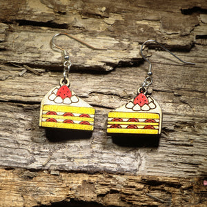 Strawberry Shortcake Wooden Earrings | Dessert Food Jewelry