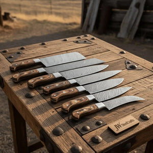 HANDMADE Damascus steel Blades kitchen knife chef knife 7 piece set