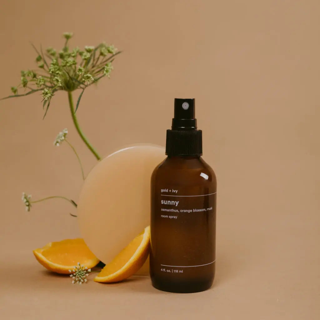 Sunny room spray by gold + ivy, scented candle detail photo 2