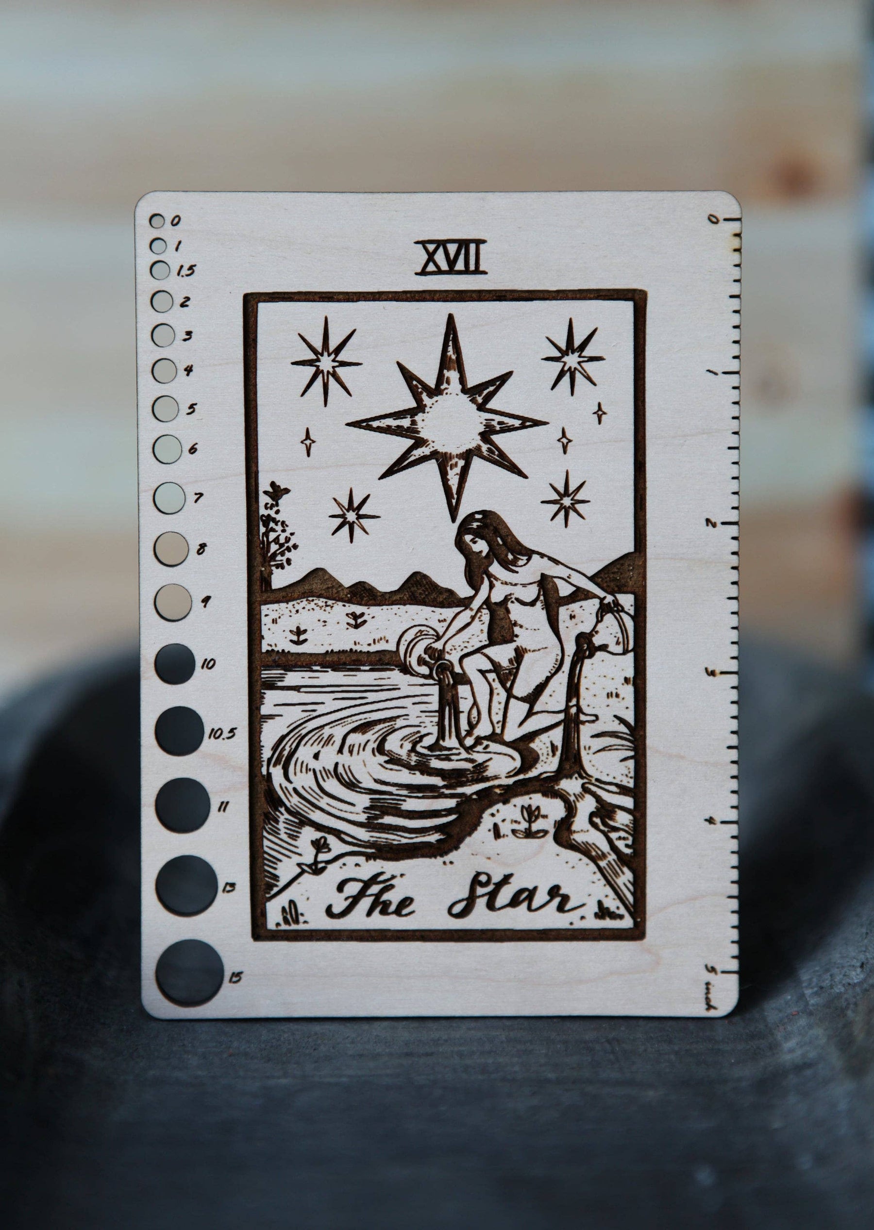 Maple Wood Moon Tarot Card Knitting Needle Gauge & 5" Ruler