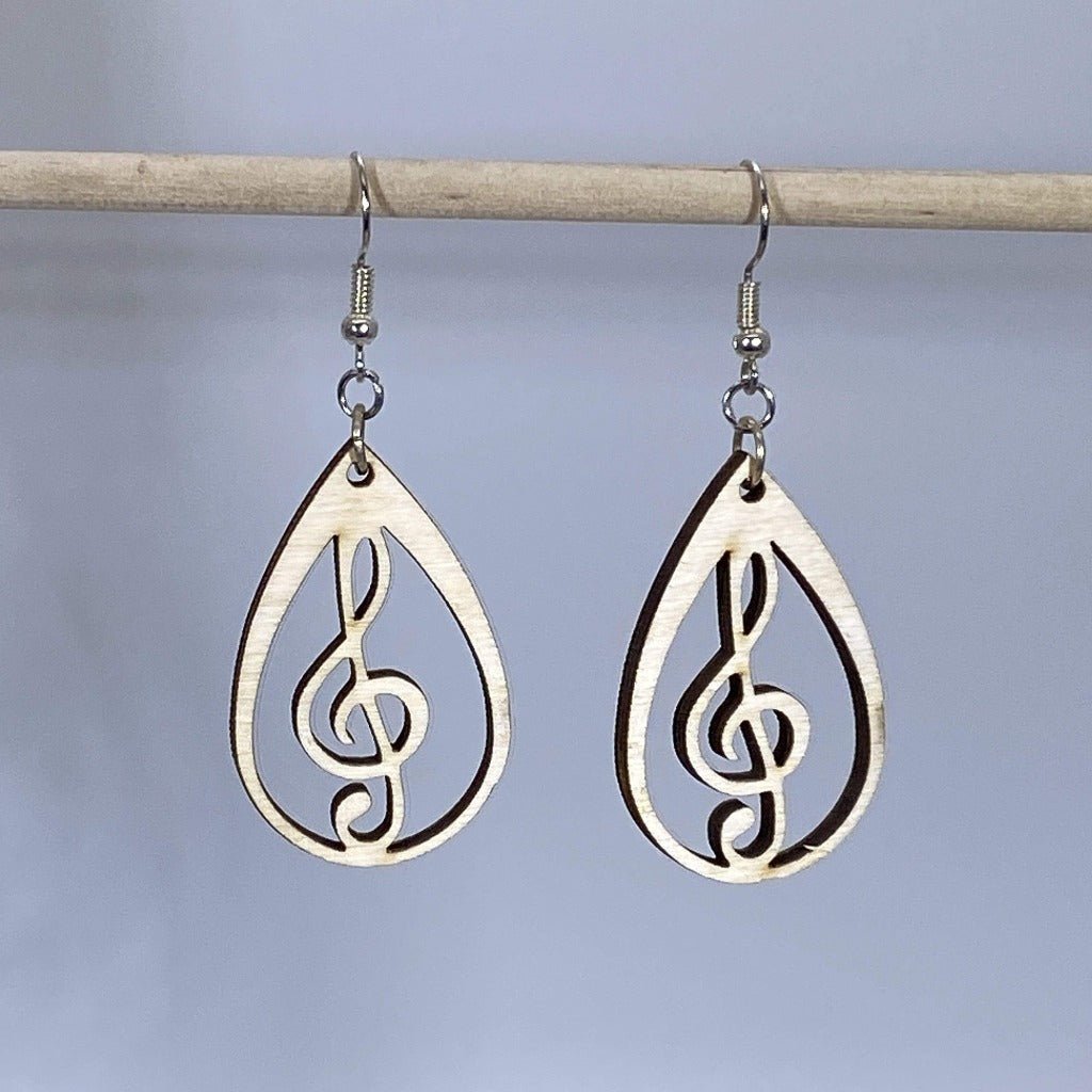 Music Heart Earrings Wooden | Treble Clef Jewelry