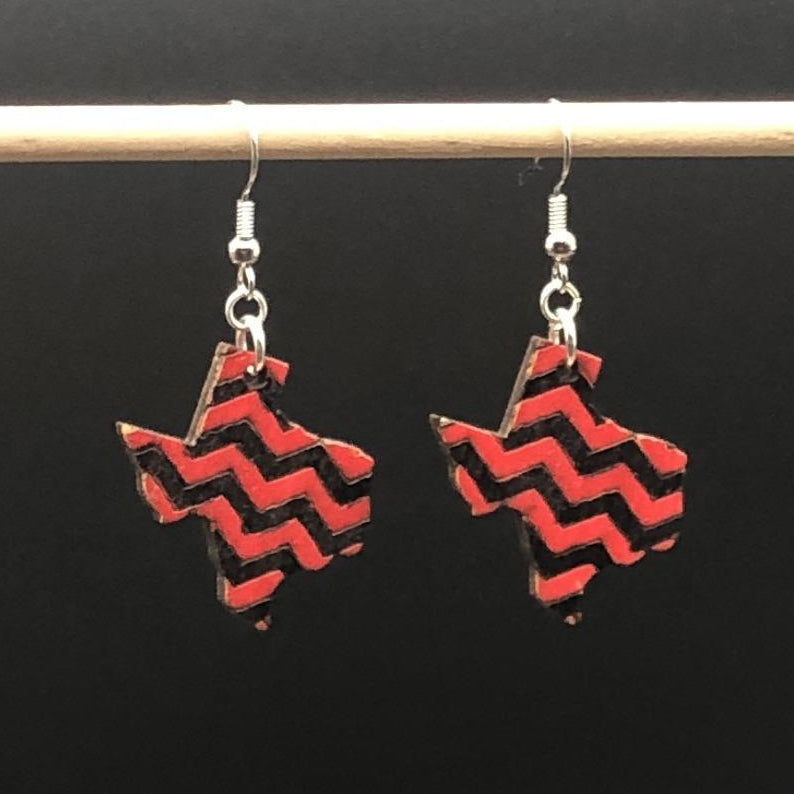 Texas Chevron Wooden Dangle Earrings | Black Red State Jewelry