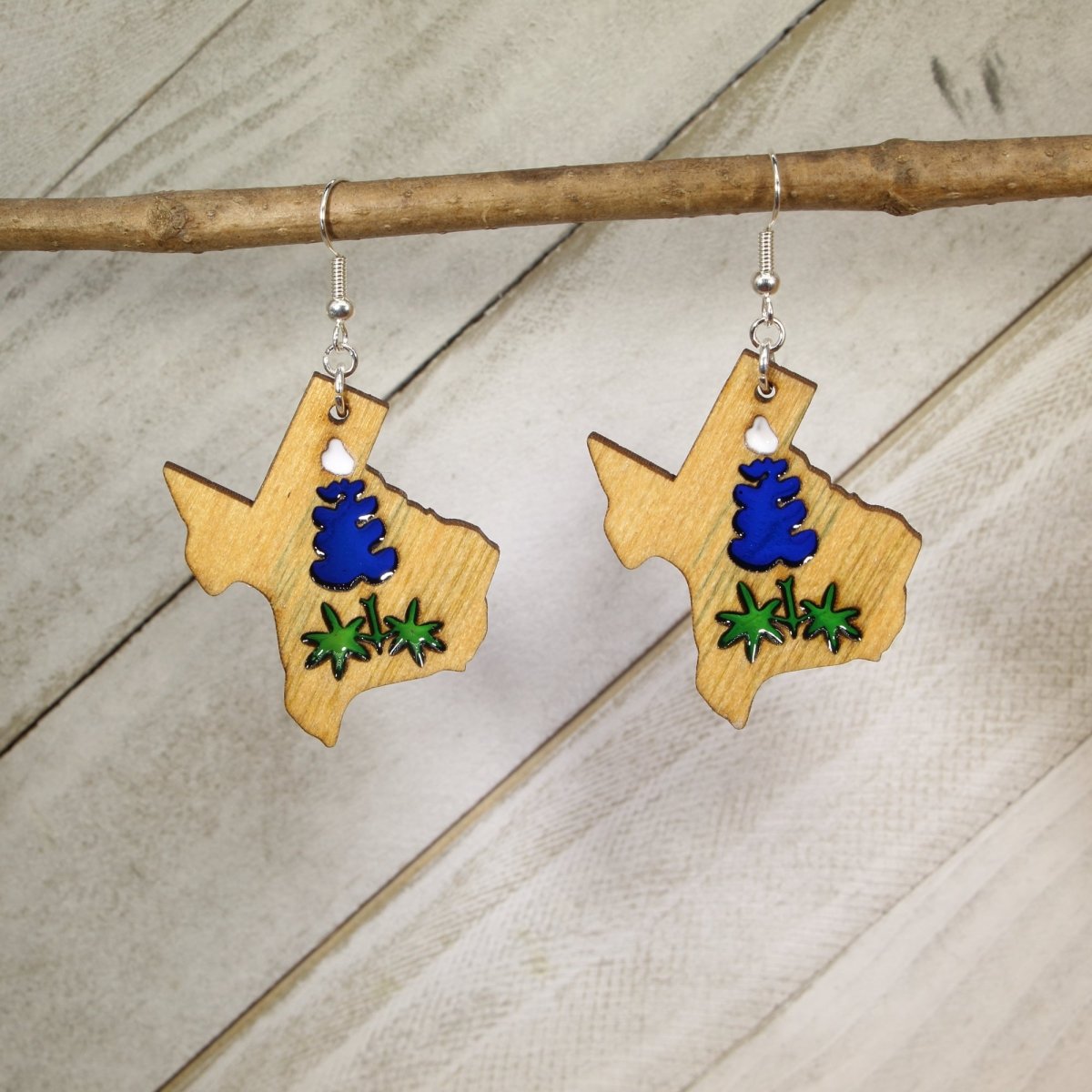Texas Bluebonnet Wood Resin Earrings | Texas Wildflower Jewelry
