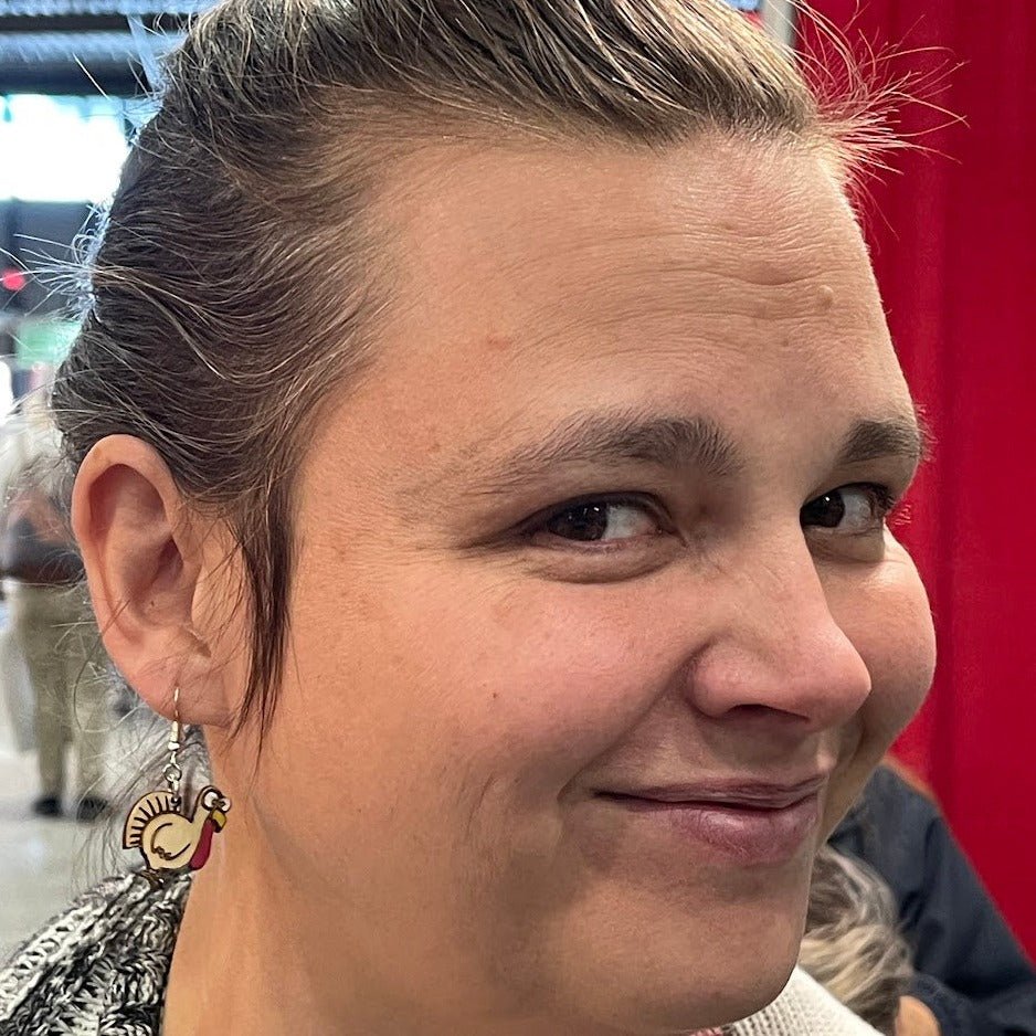 Thanksgiving Turkey Wooden Dangle Earrings | Funny Holiday Jewelry by Cate's Concepts, LLC, handmade jewelry detail photo 2