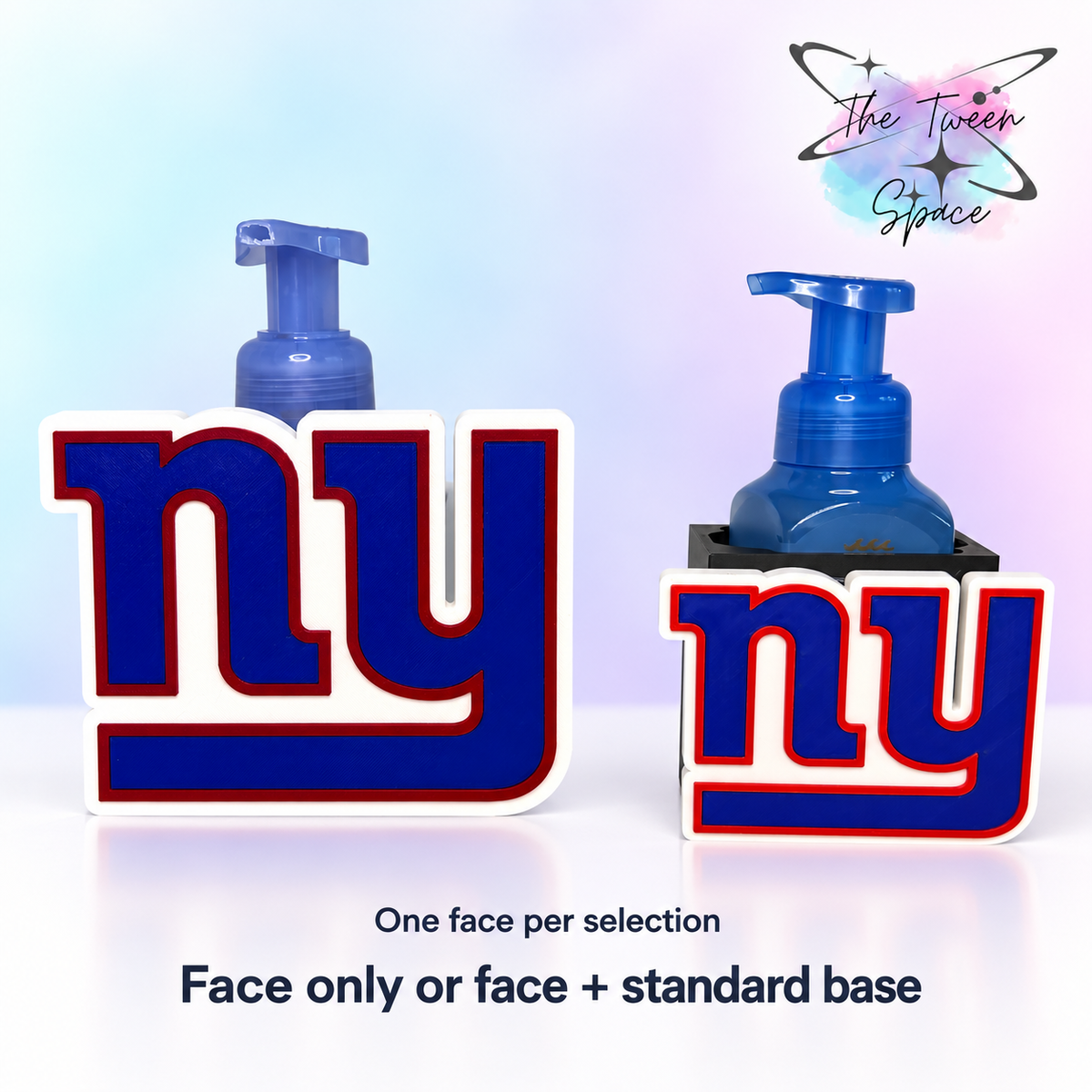 New York Giants 3D printed interchangeable face with The Tween Space branding; choose face only or face with standard base