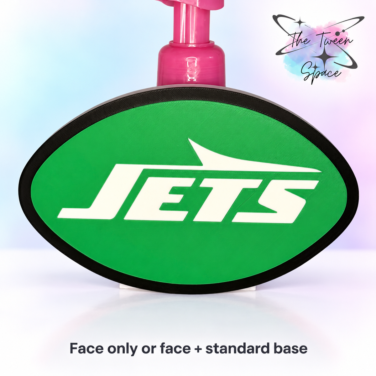 New York Jets 3D printed interchangeable face with The Tween Space branding; choose face only or face with standard base
