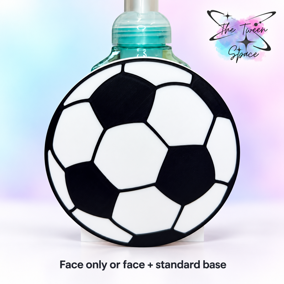 Soccer Ball 3D printed interchangeable face by The Tween Space; choose face only or face with standard base