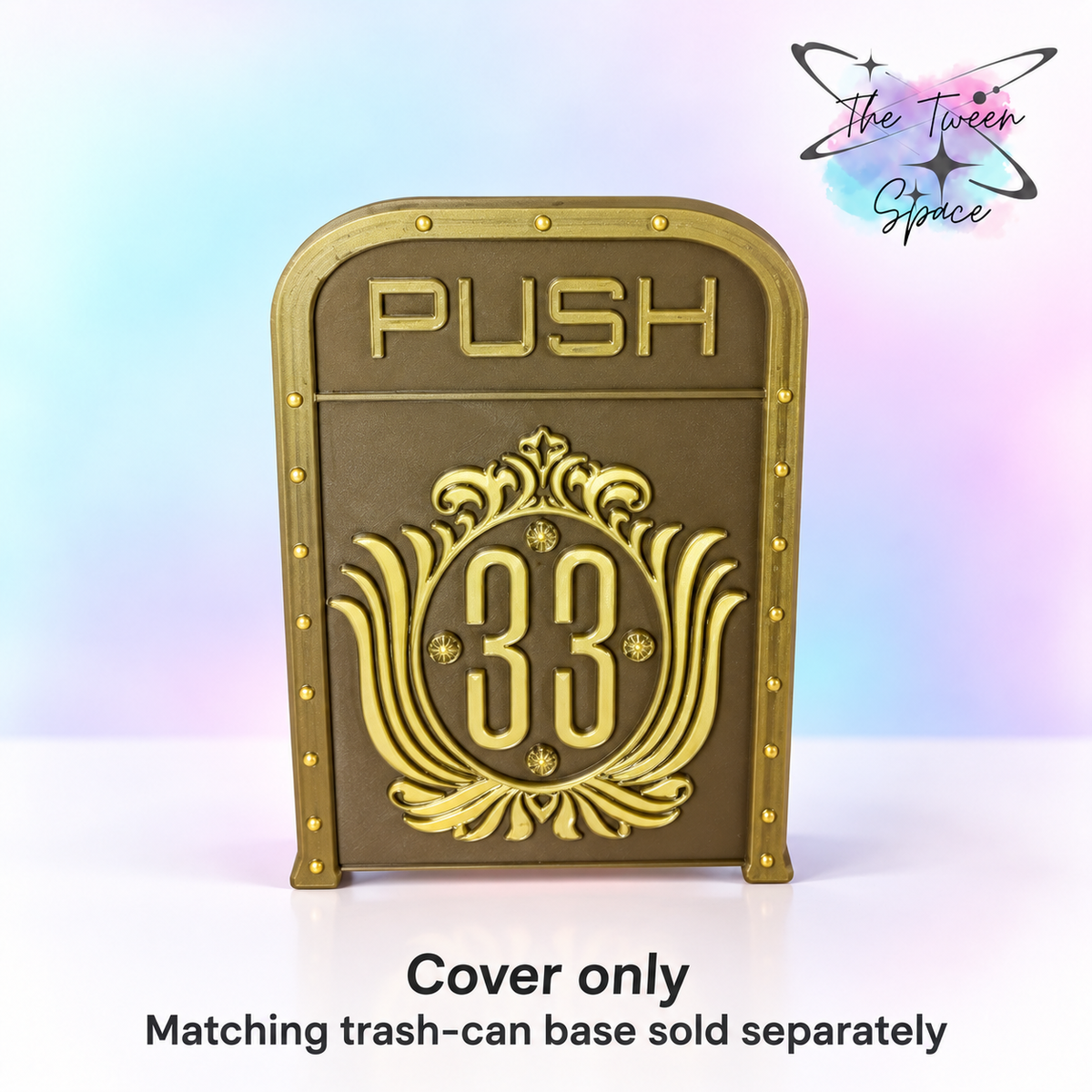 Club XXXIII Interchangeable Trash-Can Cover, one design, with The Tween Space branding; decorative cover or matching set available