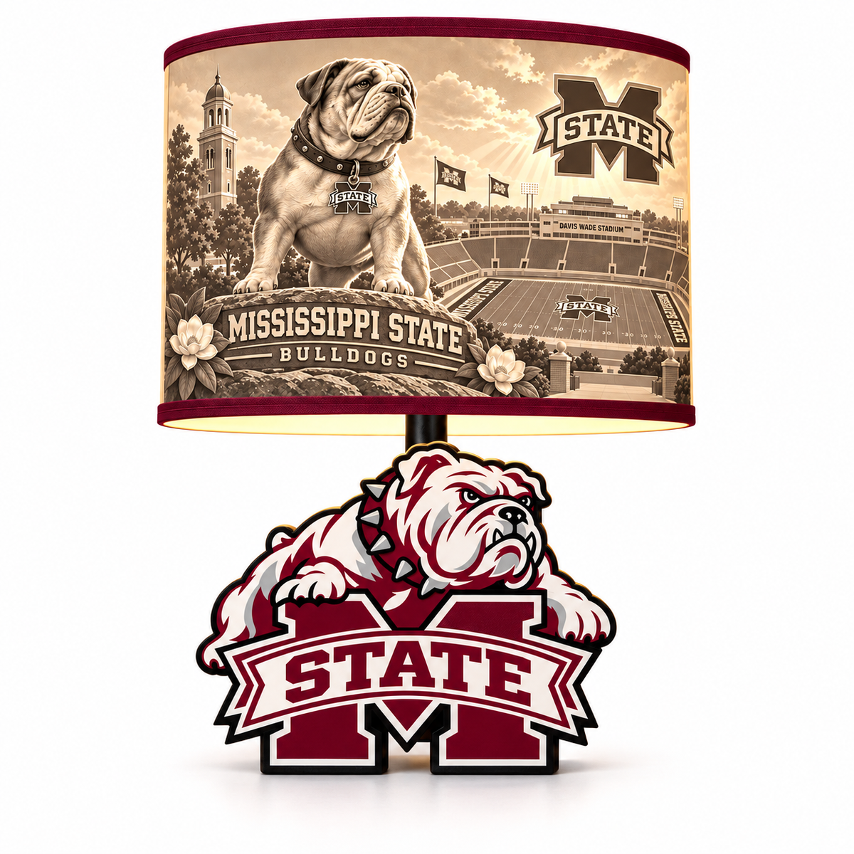 Mississippi State Bulldogs Lithophane LED Table Lamp by The Tween Space, illuminated on a plain white background.