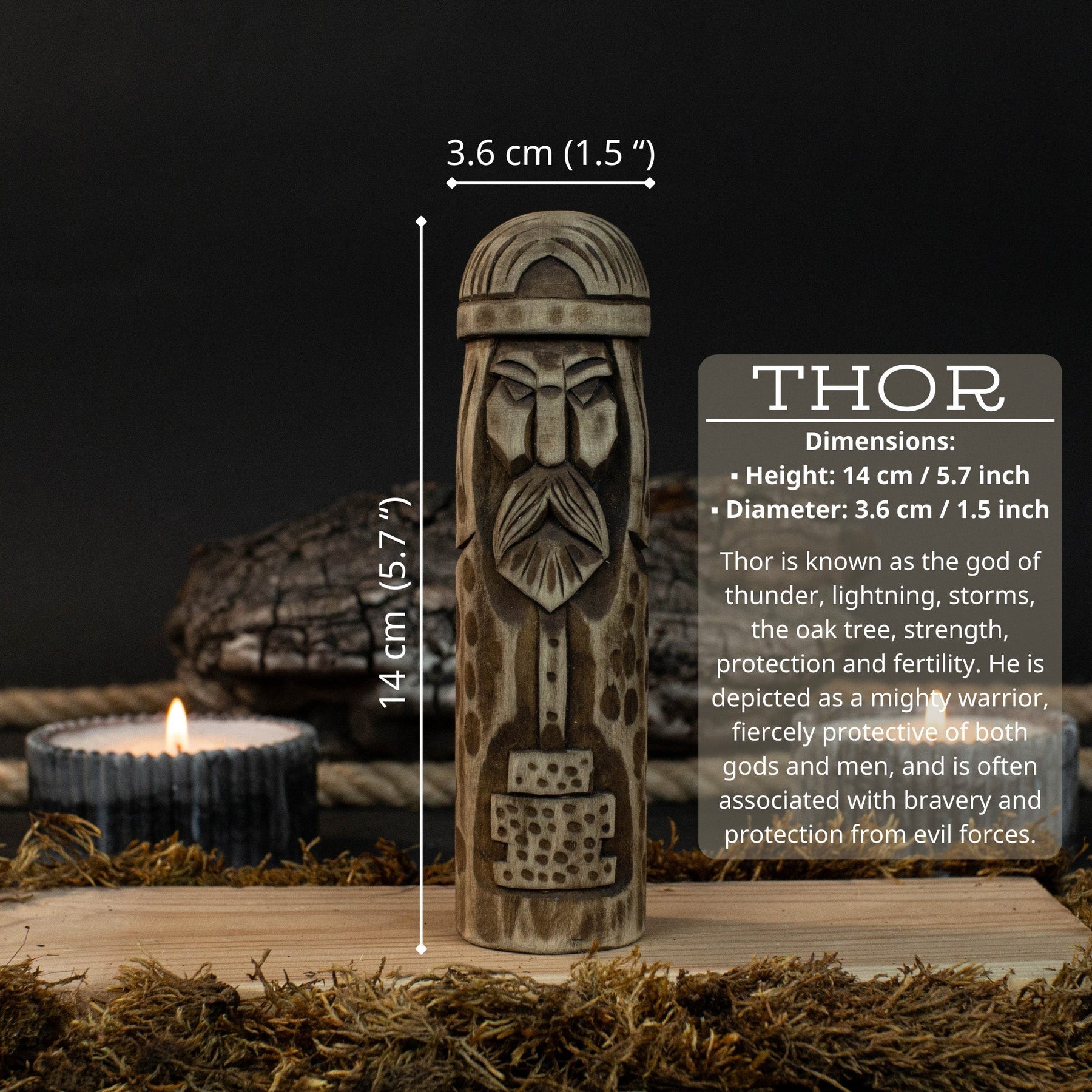 Thor Wooden Figurine – 14 cm (5.7 inches) Hand-Carved Norse God of Thunder and Strength