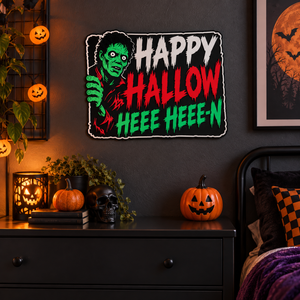 Thriller-inspired Halloween sign displayed in a tween bedroom