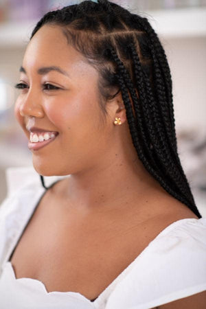 The Gable Flower Stud Earring detail view by The Tiny Tassel