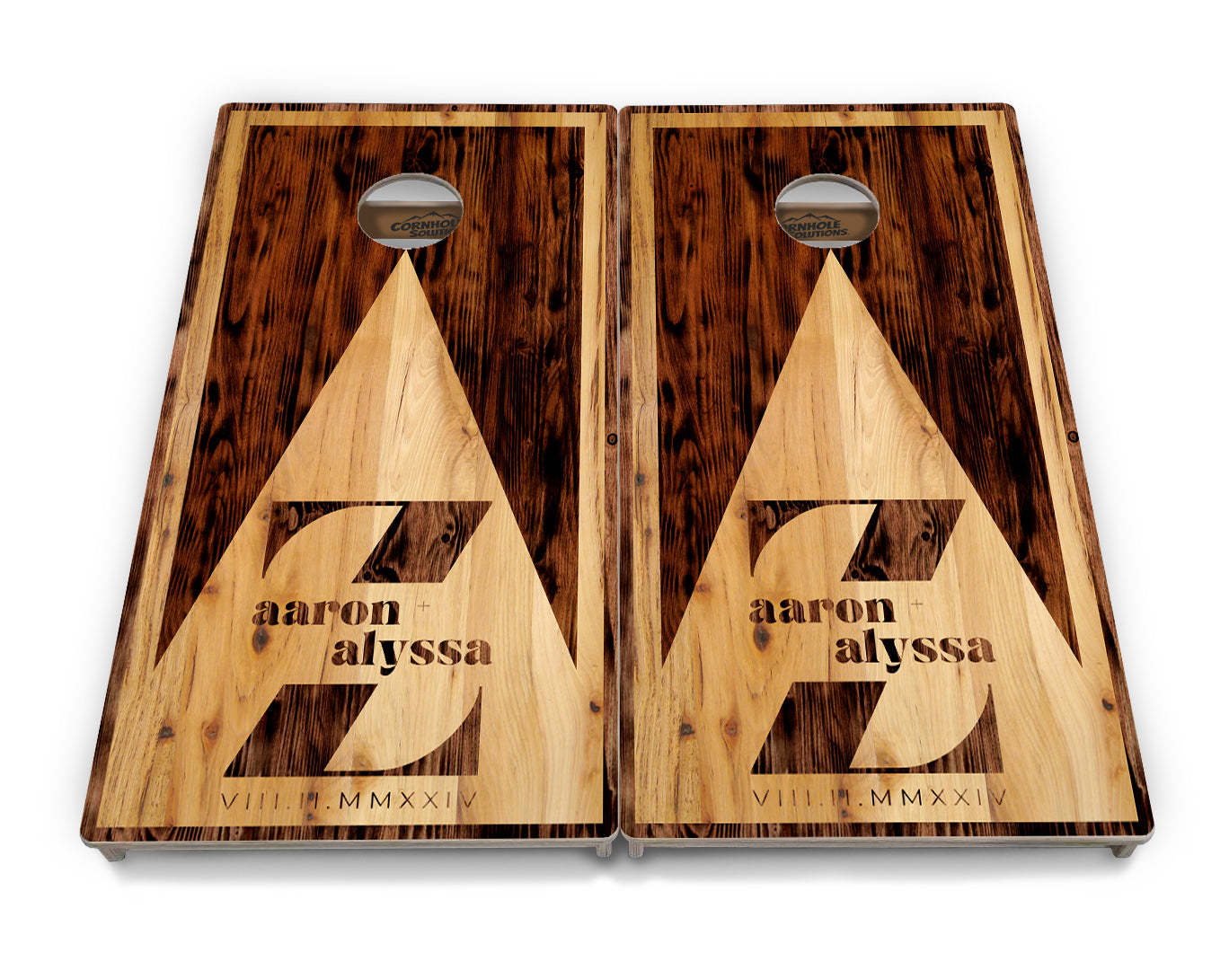 Complete Tournament Cornhole Bundle - Boards, Bags & Carrying Case - Custom Wood Triangle Logo