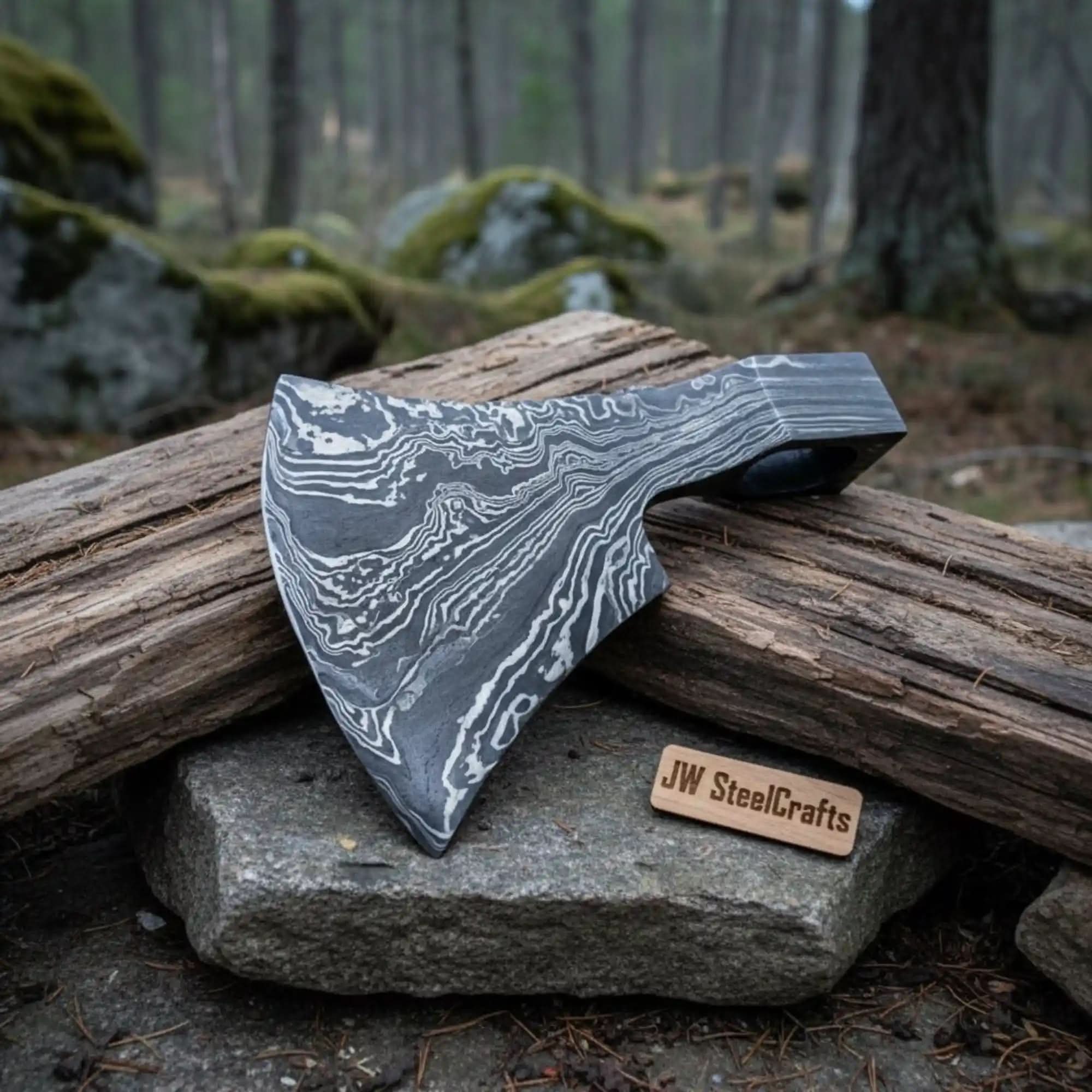 Custom Damascus Steel Axe Head Blank – Hand Forged Bearded Axe Blade for Handle Making by JW SteelCrafts, Southern lifestyle apparel main product photo