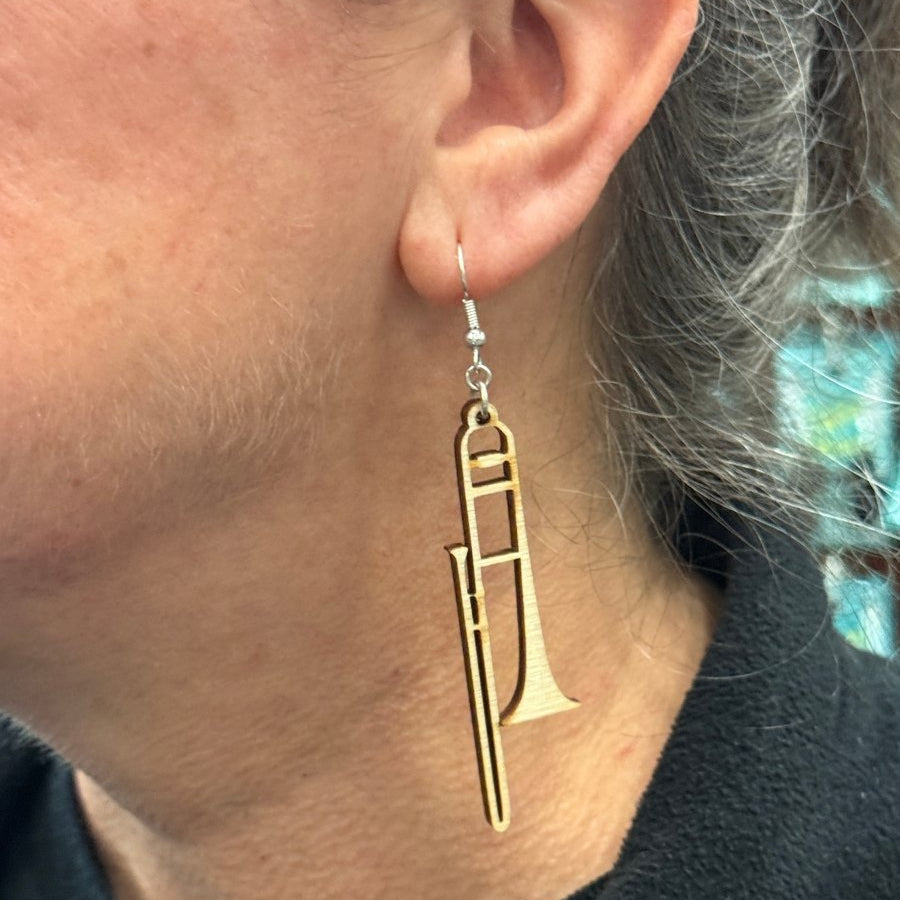 Trombone Wooden Earrings | Band Musician Jewelry