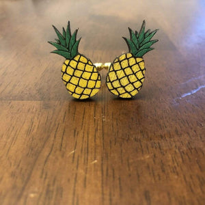 Pineapple Wooden Dangle Earrings | Tropical Fruit Jewelry