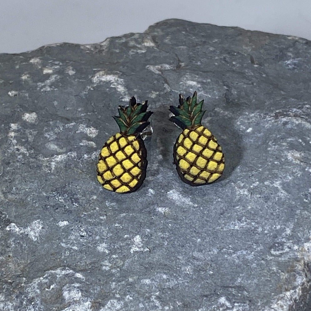Pineapple Wooden Dangle Earrings | Tropical Fruit Jewelry by Cate's Concepts, LLC, handmade jewelry detail photo 2