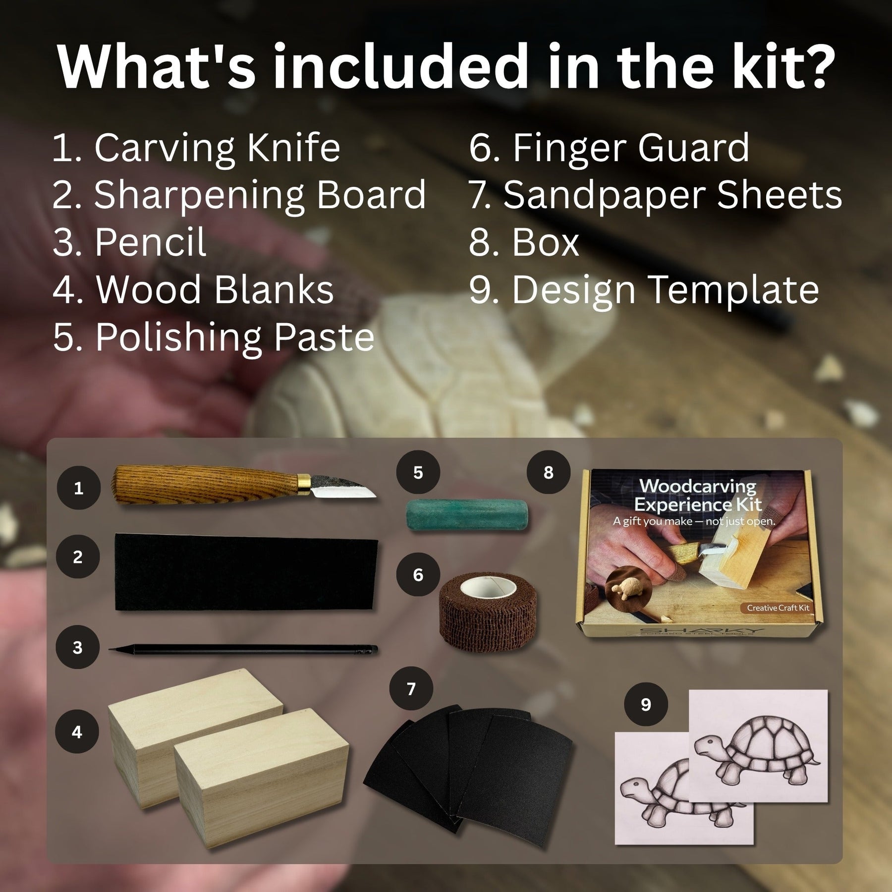 Turtle Carving Kit – Complete Starter Whittling Kit for Beginners, Adults, Teens, and Kids