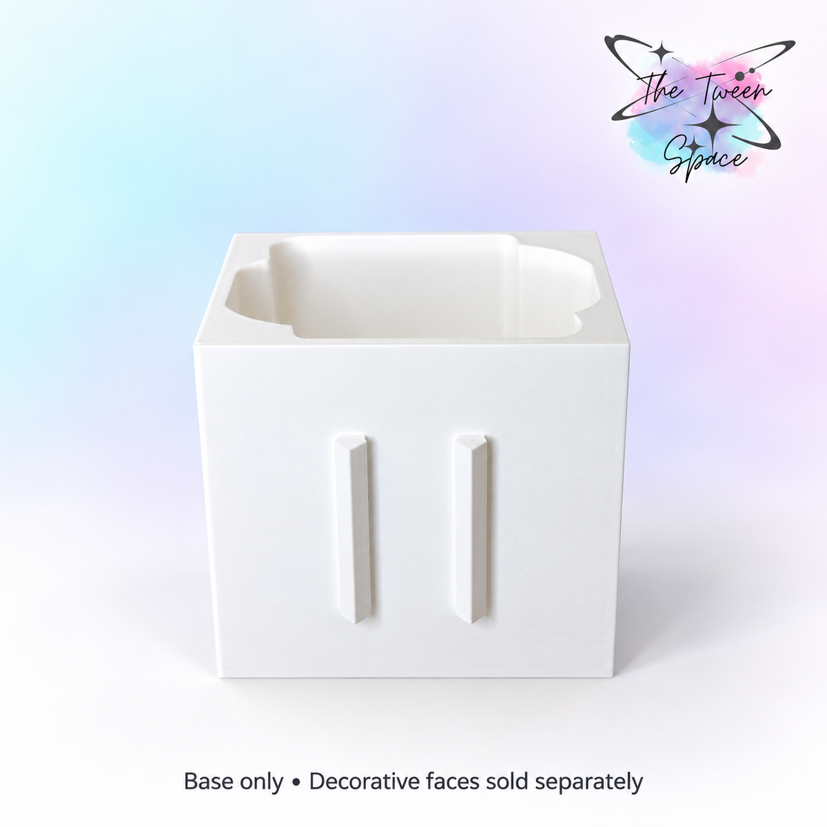 White interchangeable soap holder base; decorative faces sold separately.
