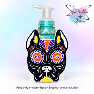 Dog sugar skull interchangeable face on a white soap base; soap bottle not included.
